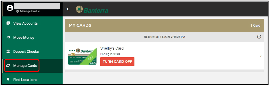 Manage Cards with Banterra Bank's Online Banking