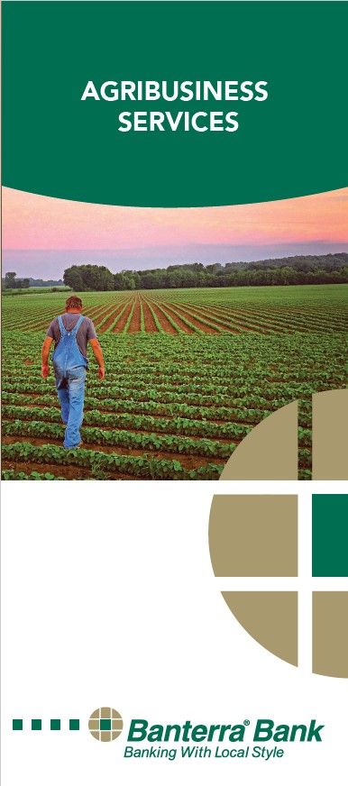 Banterra Agribusiness Services brochure featuring the banterra logo and image of afarmer