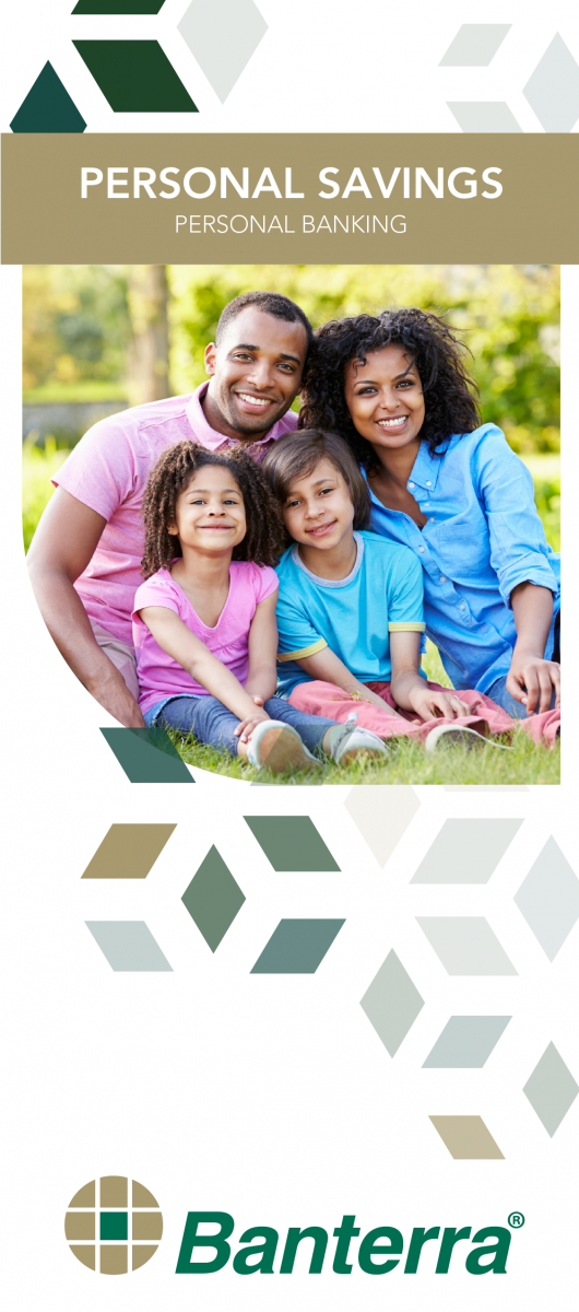 Personal Savings Brochure Cover featuring the Banterra logo and a couple sitting on their porch