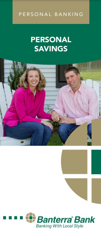 Personal Savings Brochure Cover featuring the banterra logo and a couple sitting on their porch