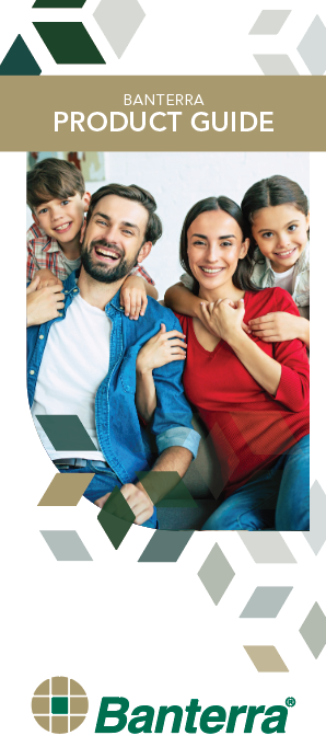 Banterra's 2026 Product Guide cover featuring a woman and man with two children.