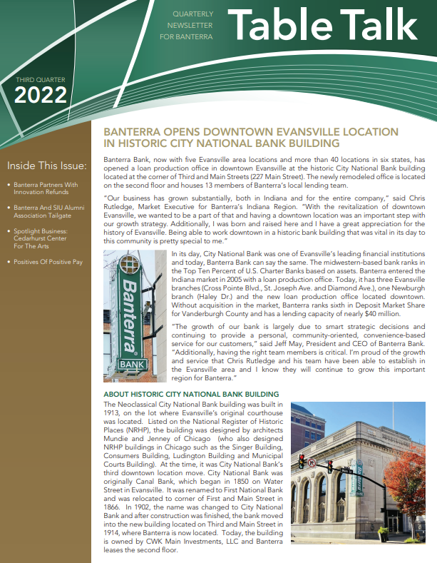 2022 Third Quarter Treasury Management Table Talk Newsletter pdf.