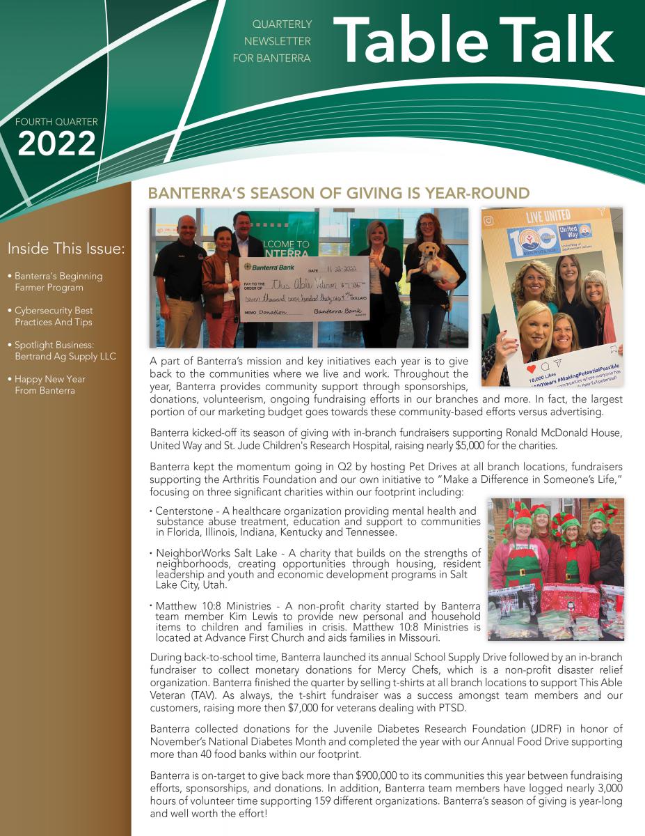 2022 Fourth Quarter Treasury Management Table Talk Newsletter pdf.