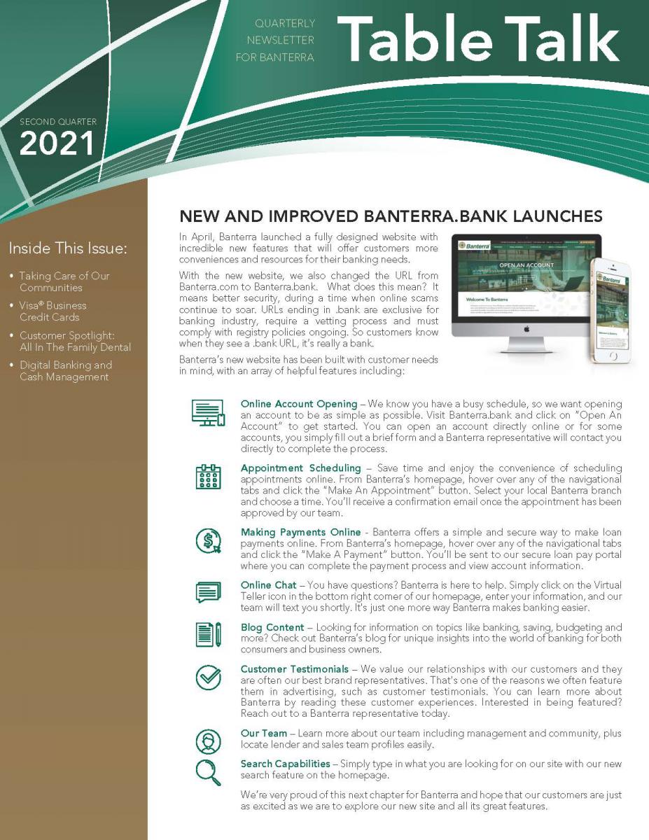 2021 Second Quarter Banterra Business Newsletter