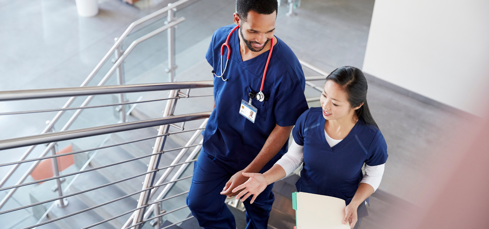 Healthcare workers walking in the hospital