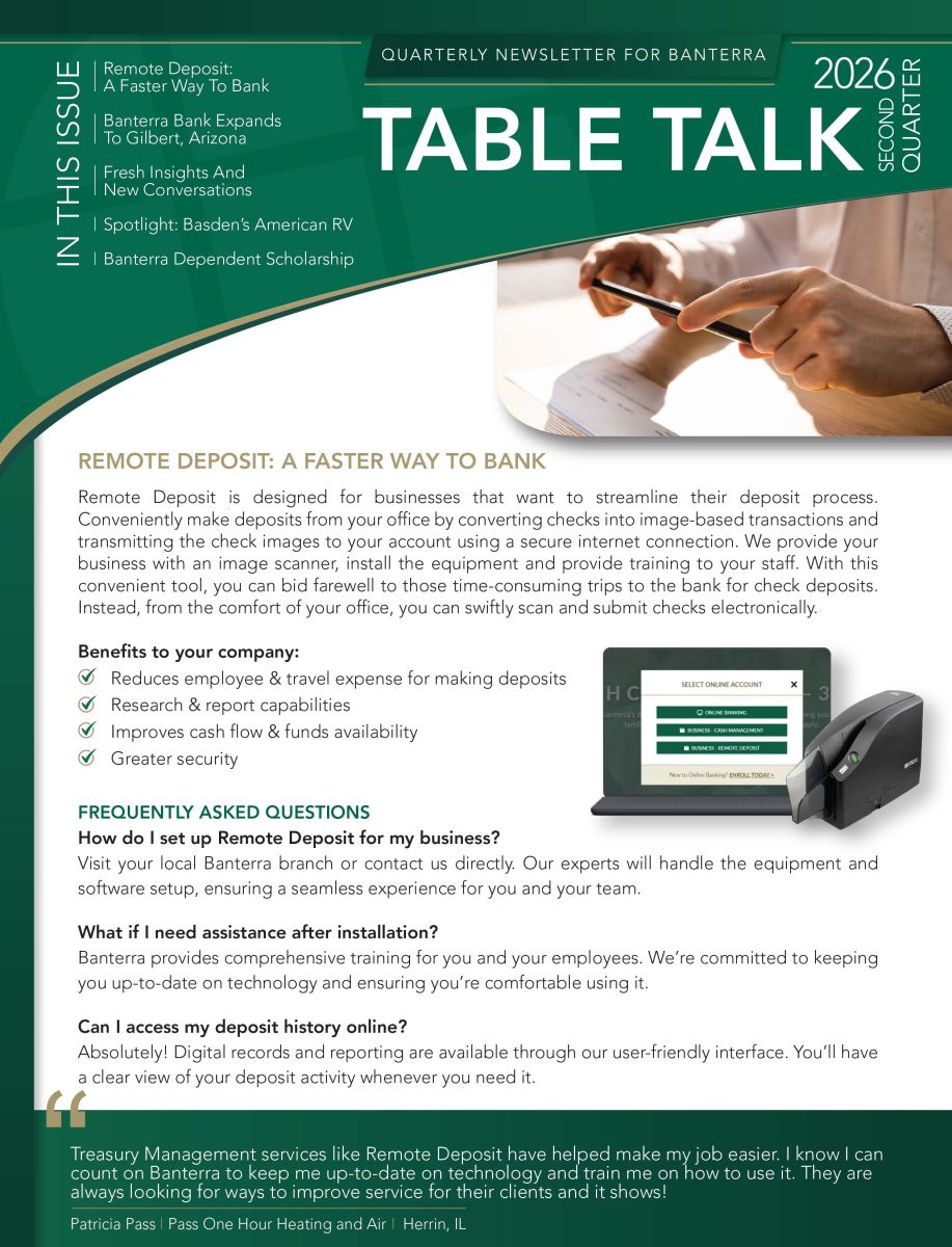Cover of Banterra's 2025 first quarter Business Newsletter