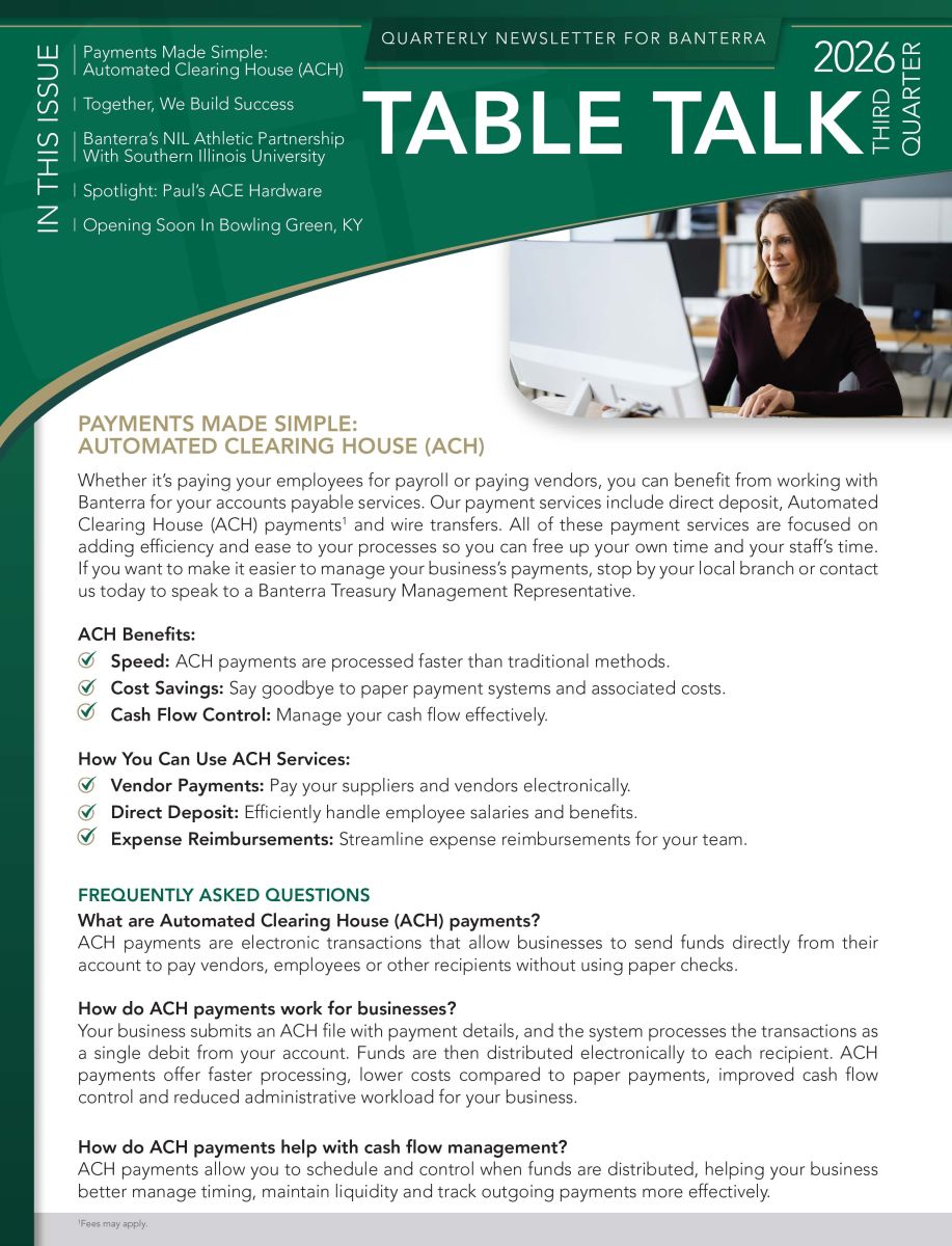 Cover of Banterra's 2025 first quarter Business Newsletter