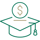 grad cap icon with coin