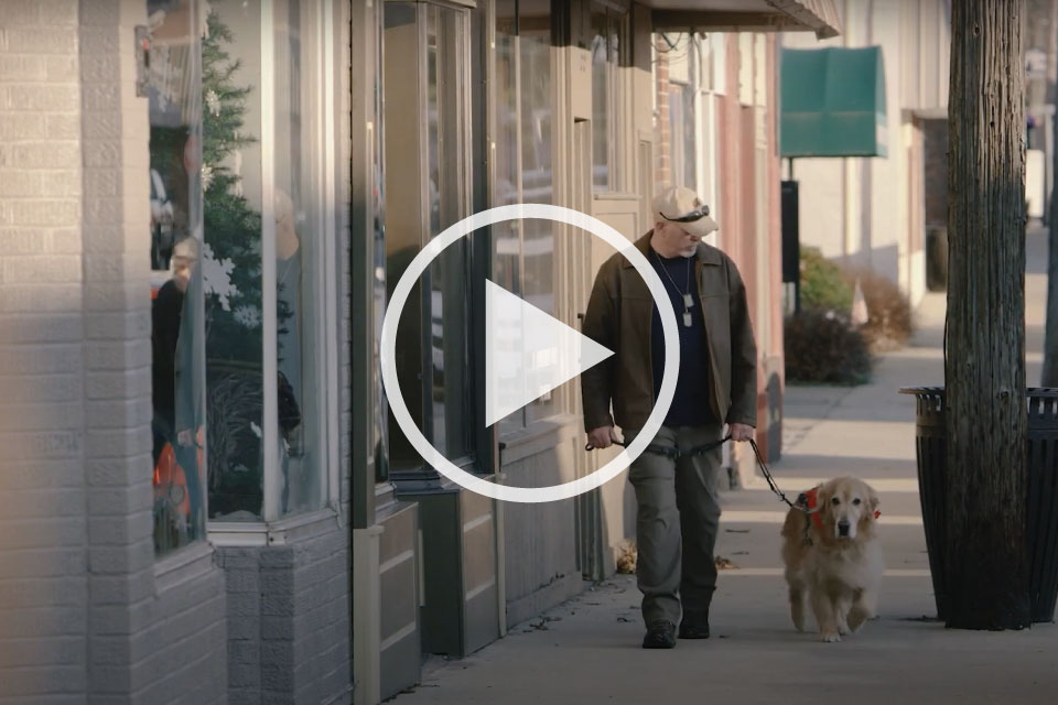 Banterra Partnership Video Thumbnail featuring TAV veteran and support dog