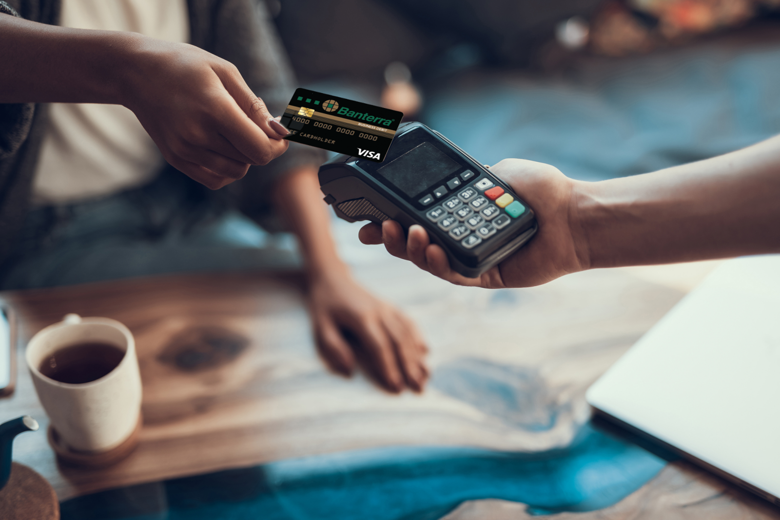 Banterra business debit card at chec out using contactless pay